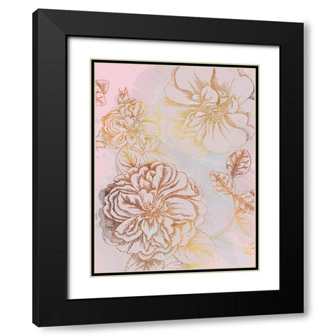 Floral Gold 1 Black Modern Wood Framed Art Print with Double Matting by Lula Bijoux and Company