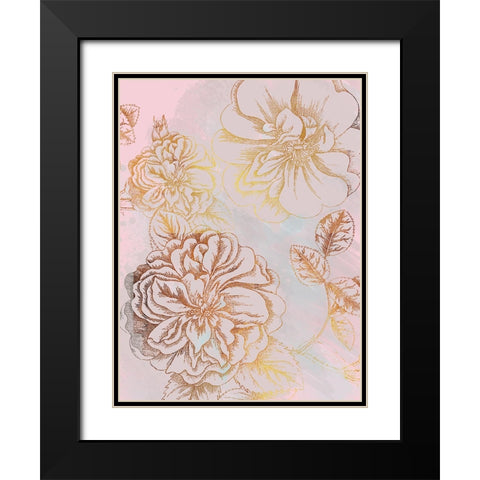 Floral Gold 1 Black Modern Wood Framed Art Print with Double Matting by Lula Bijoux and Company