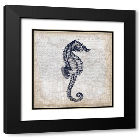 Sea Horse On Cream Black Modern Wood Framed Art Print with Double Matting by Lula Bijoux and Company