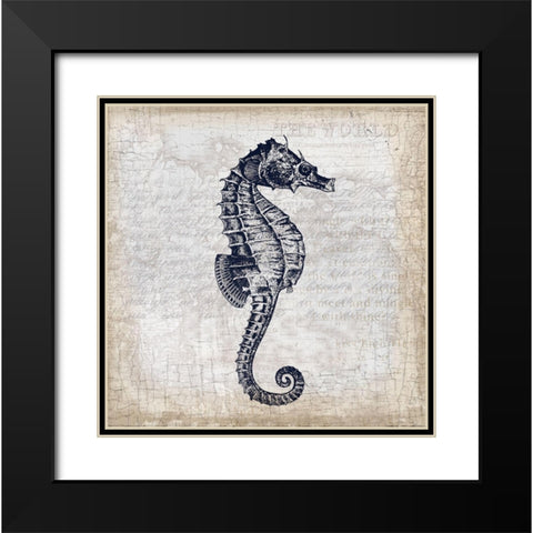 Sea Horse On Cream Black Modern Wood Framed Art Print with Double Matting by Lula Bijoux and Company