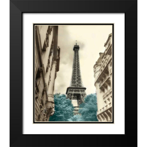 Teal Eiffel Tower 1 Black Modern Wood Framed Art Print with Double Matting by Poinski, Dianne