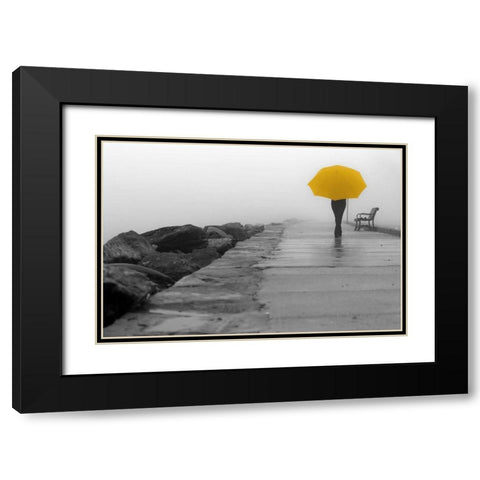 Walking In The Rain Black Modern Wood Framed Art Print with Double Matting by De Carvalho, Sandro
