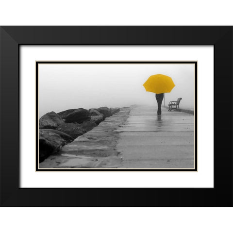 Walking In The Rain Black Modern Wood Framed Art Print with Double Matting by De Carvalho, Sandro