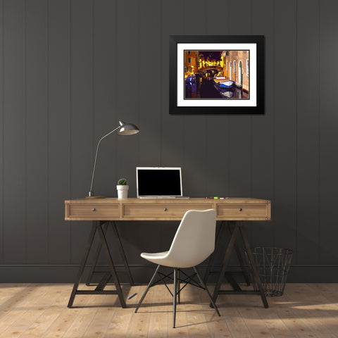 Gondola Night Black Modern Wood Framed Art Print with Double Matting by Ghanooni, Sarah