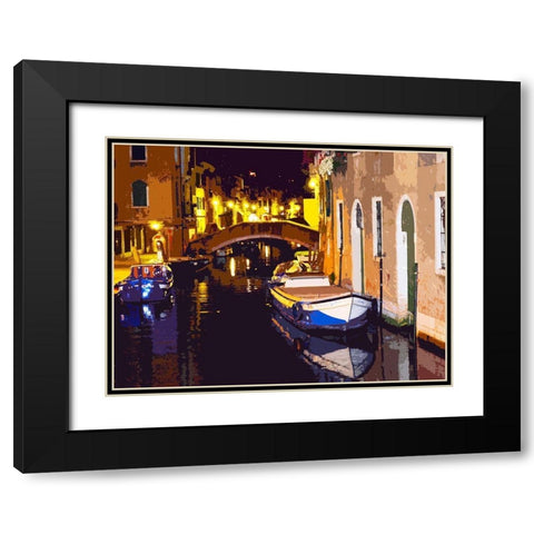 Gondola Night Black Modern Wood Framed Art Print with Double Matting by Ghanooni, Sarah