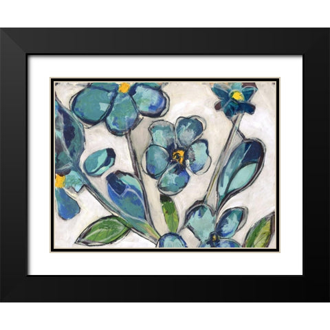 Aqua Flora A1 Black Modern Wood Framed Art Print with Double Matting by Haynes, Smith