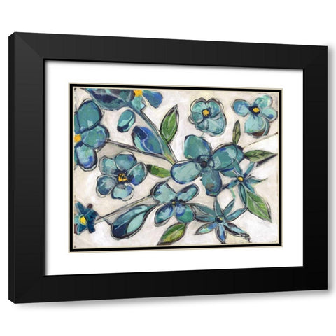 Aqua Flora Black Modern Wood Framed Art Print with Double Matting by Haynes, Smith