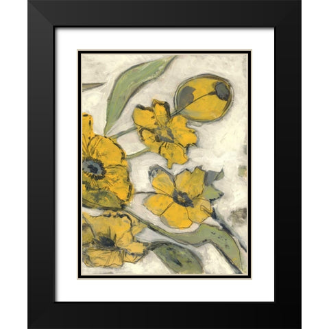 Citron Flora B2 Black Modern Wood Framed Art Print with Double Matting by Haynes, Smith