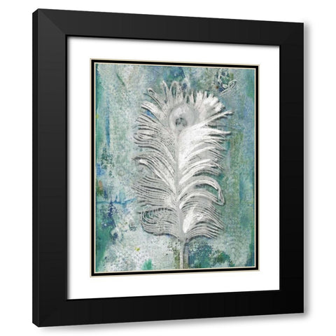 Silvery Peacock 1 Black Modern Wood Framed Art Print with Double Matting by Haynes, Smith