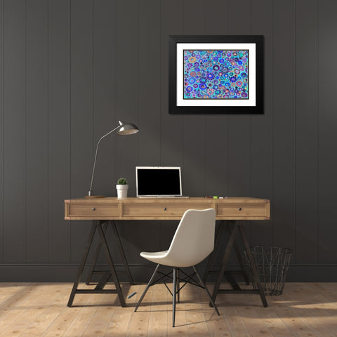Dark Blue Floral Black Modern Wood Framed Art Print with Double Matting by Lewis, Sharalee