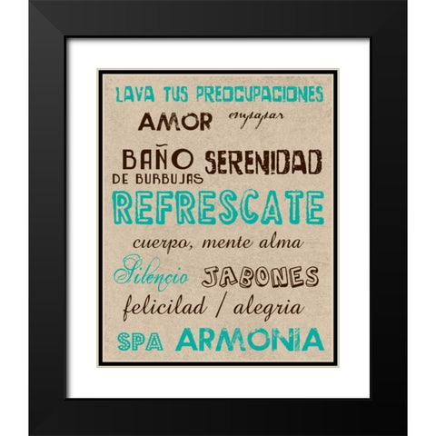 Spanish Typography Bath Black Modern Wood Framed Art Print with Double Matting by Lewis, Sheldon