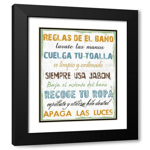 Spanish Bath Rules Black Modern Wood Framed Art Print with Double Matting by Lewis, Sheldon