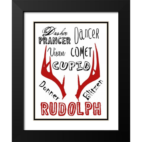 Santas Reindeer Black Modern Wood Framed Art Print with Double Matting by Lewis, Sheldon