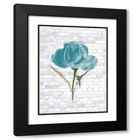 Blue Brick Floral 2 Black Modern Wood Framed Art Print with Double Matting by Lewis, Sheldon