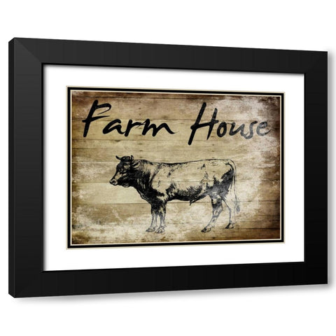 Farm House Bull Black Modern Wood Framed Art Print with Double Matting by Lewis, Sheldon