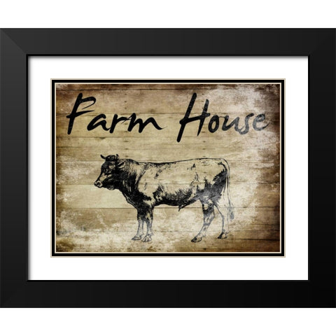 Farm House Bull Black Modern Wood Framed Art Print with Double Matting by Lewis, Sheldon