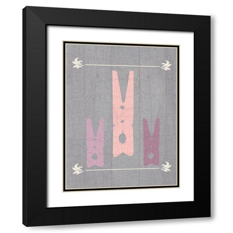 Laundry Pins Black Modern Wood Framed Art Print with Double Matting by Lewis, Sheldon