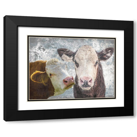 Two Moo Black Modern Wood Framed Art Print with Double Matting by Lewis, Sheldon