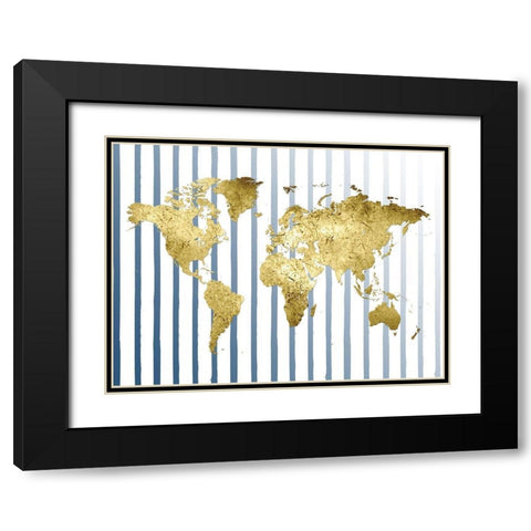 Striped Map Black Modern Wood Framed Art Print with Double Matting by Lewis, Sheldon