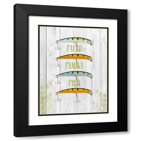 Faith Family Fish Black Modern Wood Framed Art Print with Double Matting by Lewis, Sheldon