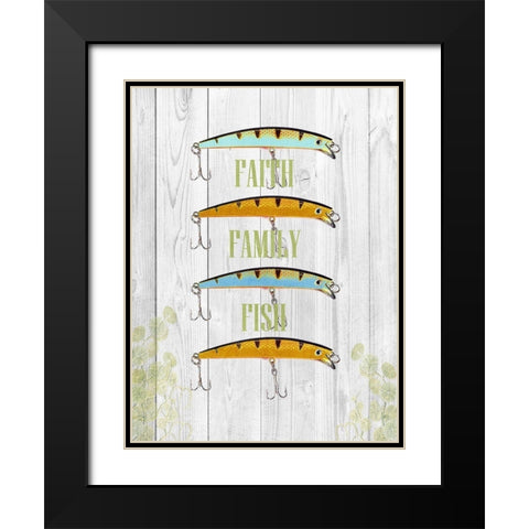 Faith Family Fish Black Modern Wood Framed Art Print with Double Matting by Lewis, Sheldon