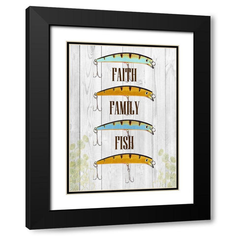Faith Family Fish Black Modern Wood Framed Art Print with Double Matting by Lewis, Sheldon