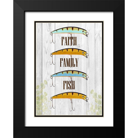 Faith Family Fish Black Modern Wood Framed Art Print with Double Matting by Lewis, Sheldon