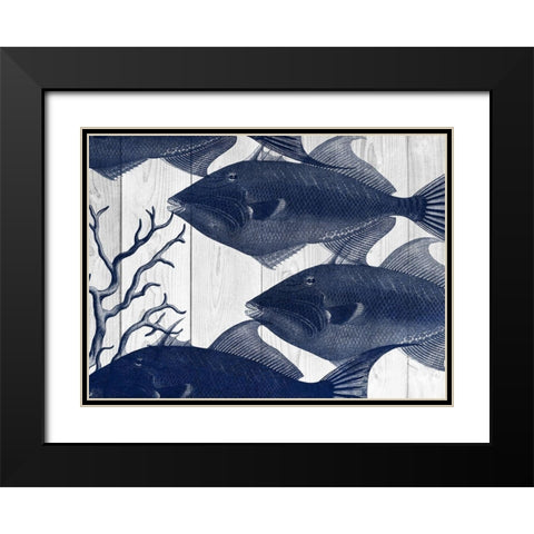 Blue Fishe Black Modern Wood Framed Art Print with Double Matting by Lewis, Sheldon