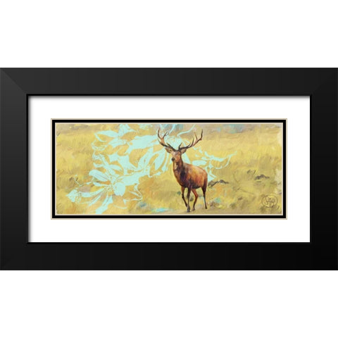Stag With Magnolia Black Modern Wood Framed Art Print with Double Matting by Butcher, Sarah