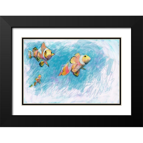 Clowfish Trio Black Modern Wood Framed Art Print with Double Matting by Butcher, Sarah