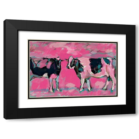 Pink Cows 1 Black Modern Wood Framed Art Print with Double Matting by Butcher, Sarah