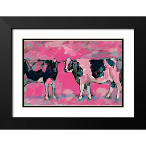 Pink Cows 1 Black Modern Wood Framed Art Print with Double Matting by Butcher, Sarah