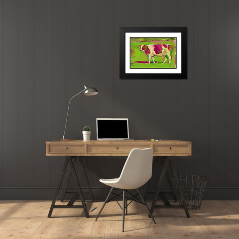 Pink Cow 2 Black Modern Wood Framed Art Print with Double Matting by Butcher, Sarah
