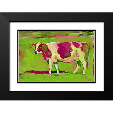 Pink Cow 2 Black Modern Wood Framed Art Print with Double Matting by Butcher, Sarah