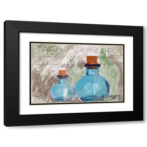 Blue Glass Bottles Black Modern Wood Framed Art Print with Double Matting by Butcher, Sarah