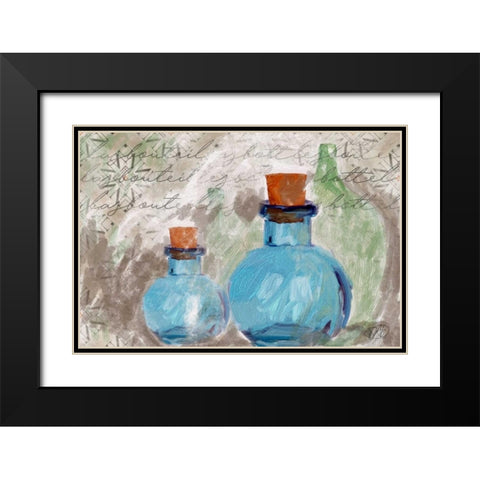 Blue Glass Bottles Black Modern Wood Framed Art Print with Double Matting by Butcher, Sarah