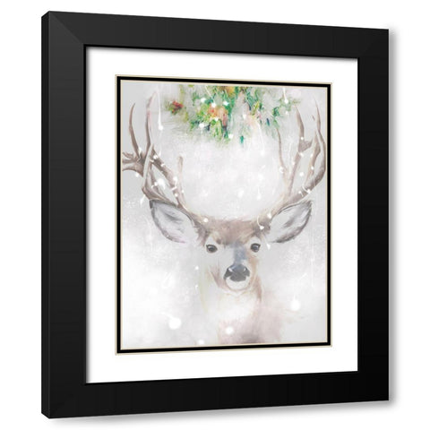 Festive Deer Black Modern Wood Framed Art Print with Double Matting by Butcher, Sarah