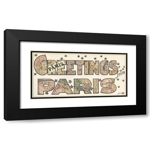 Greetings From Paris Black Modern Wood Framed Art Print with Double Matting by Carlson, Tina
