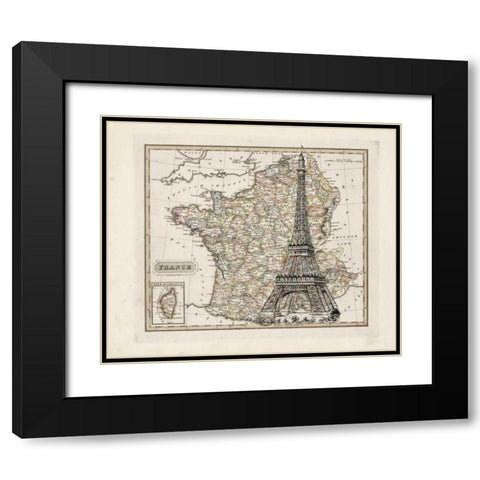 Eiffel Tower Map Black Modern Wood Framed Art Print with Double Matting by Carlson, Tina