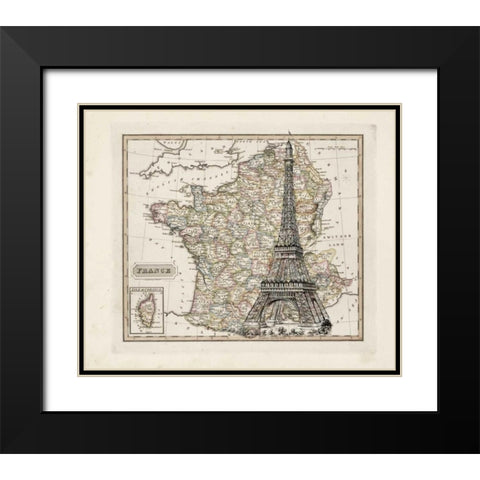 Eiffel Tower Map Black Modern Wood Framed Art Print with Double Matting by Carlson, Tina