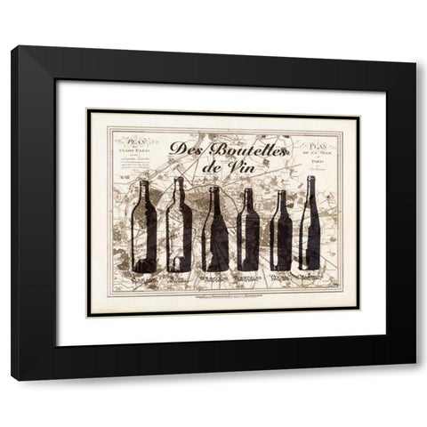 Paris Wine Bottles Black Modern Wood Framed Art Print with Double Matting by Carlson, Tina