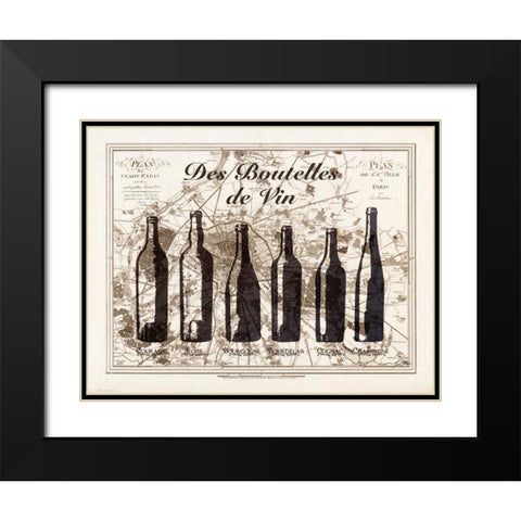 Paris Wine Bottles Black Modern Wood Framed Art Print with Double Matting by Carlson, Tina