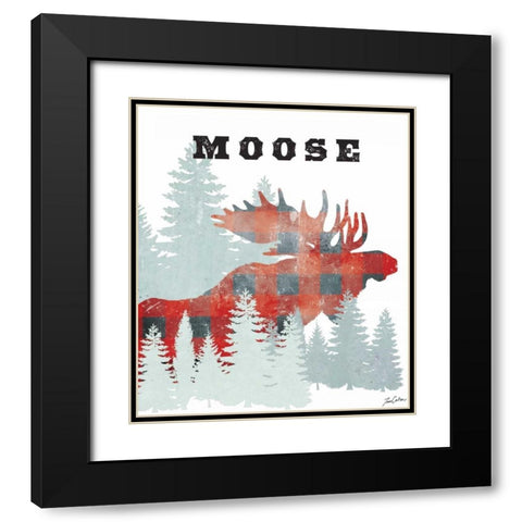 Plaid Moose Black Modern Wood Framed Art Print with Double Matting by Carlson, Tina