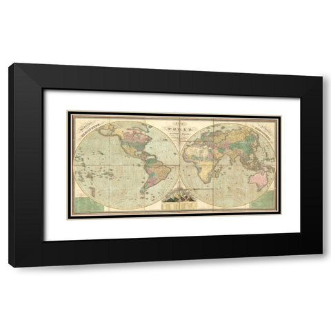 Tattered World Map Black Modern Wood Framed Art Print with Double Matting by Carlson, Tina