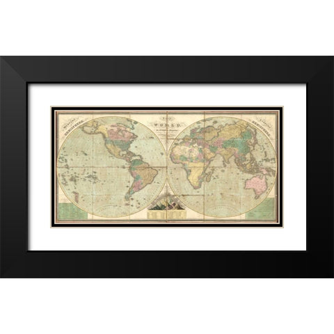 Tattered World Map Black Modern Wood Framed Art Print with Double Matting by Carlson, Tina