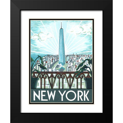 New York View Black Modern Wood Framed Art Print with Double Matting by Reaves, Thom