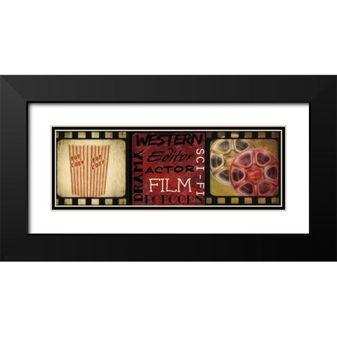 POPCORN AND FILM REEL Black Modern Wood Framed Art Print with Double Matting by Greene, Taylor