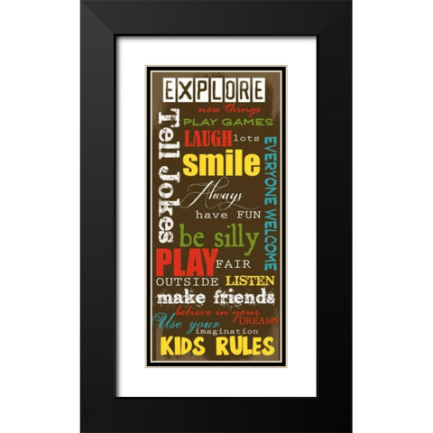 KIDS RULES  Black Modern Wood Framed Art Print with Double Matting by Greene, Taylor