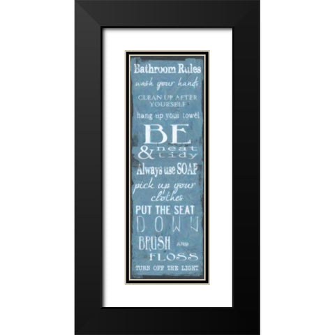Bathroom Rules Blue White Black Modern Wood Framed Art Print with Double Matting by Greene, Taylor
