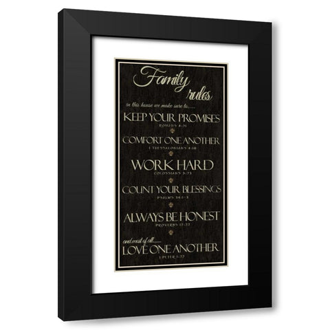 FAMILY RULES SCRIPTURES Black Modern Wood Framed Art Print with Double Matting by Greene, Taylor
